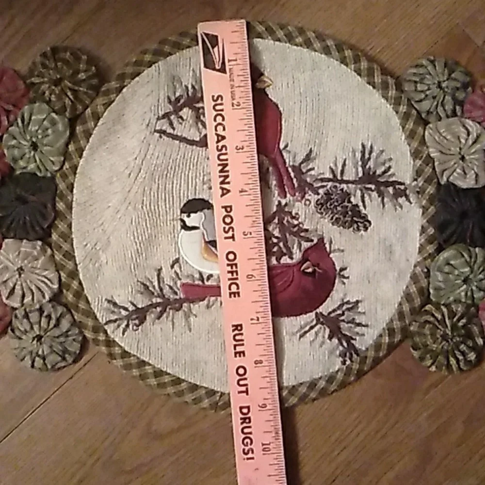 🕊️ Cardinal OOAK DOILY Hand Crafted Quilted Unique 